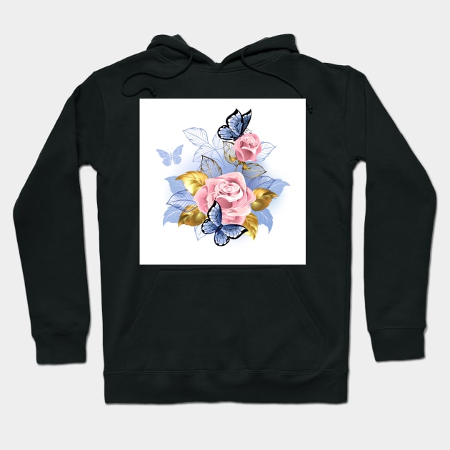 Pink Roses with Butterflies Hoodie by Blackmoon9